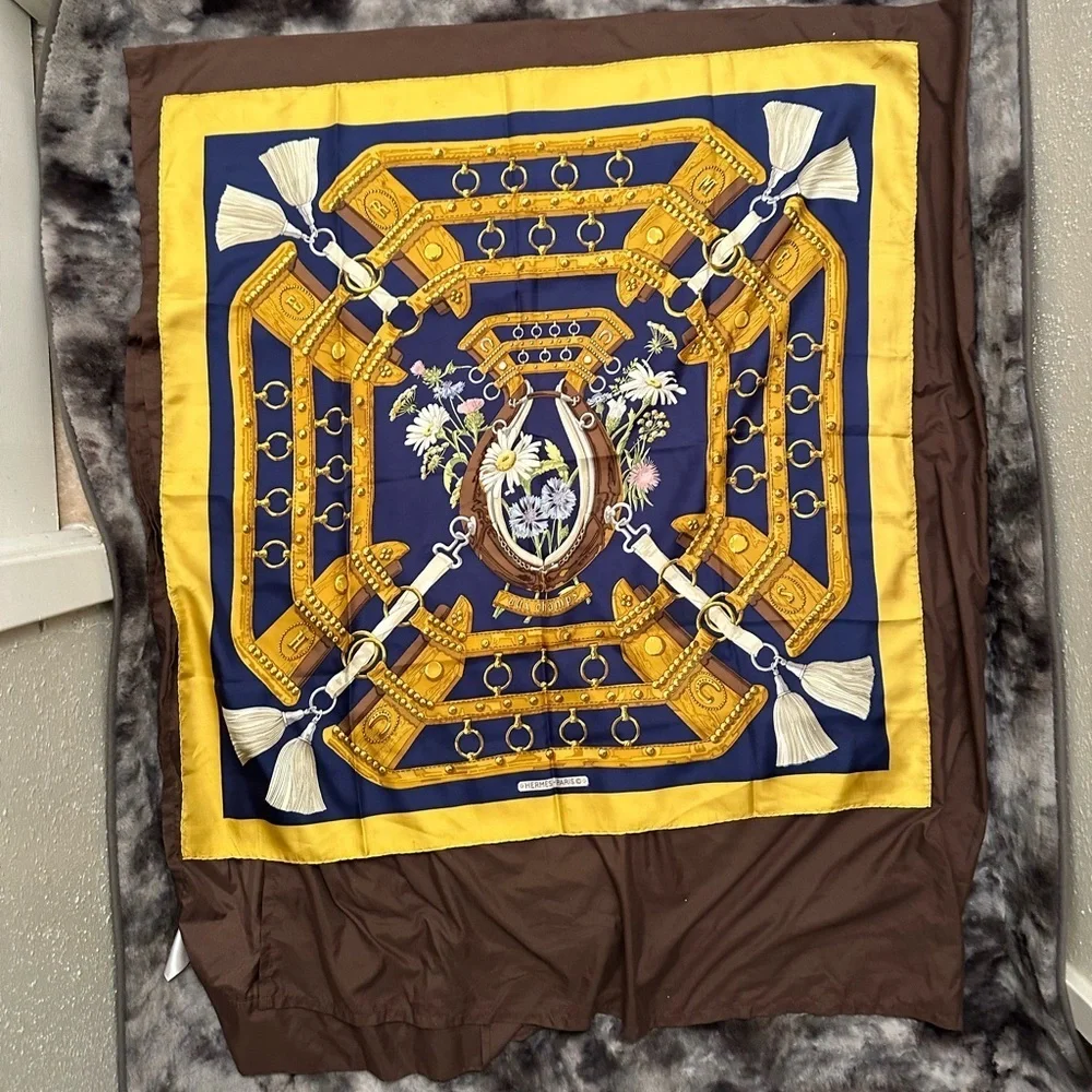 Hermes blue silk scarf